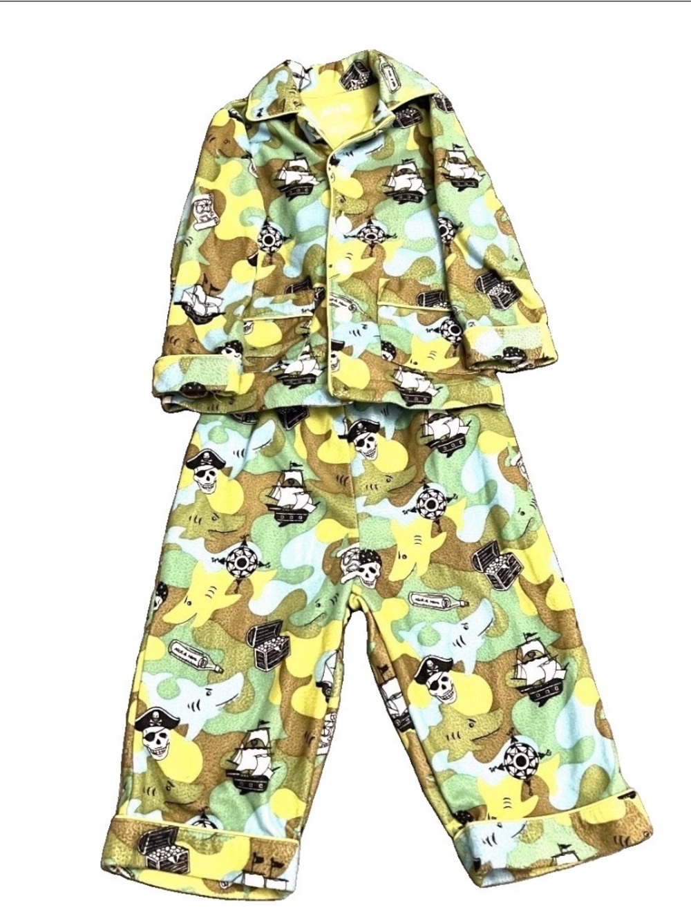 Nick & Nora 2 Piece Flannel Pirate Nautical Theme Pajama Set Size 18M